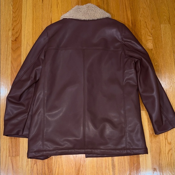 Uniqlo x Ines De La Fressange Brown Faux-Leather Coat with Cream Sherpa Collar - Picture 7 of 8